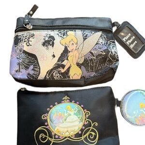 Disney Tinker Bell Black and Yellow Cosmetic Bag Set EUC